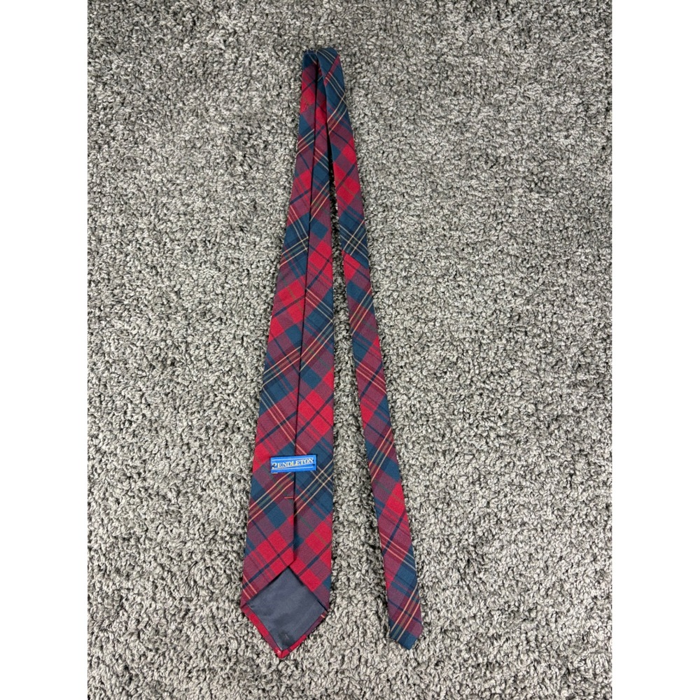 Pendleton Mens Red Blue Plaid Wool Necktie Made in USA Heritage Classic A219